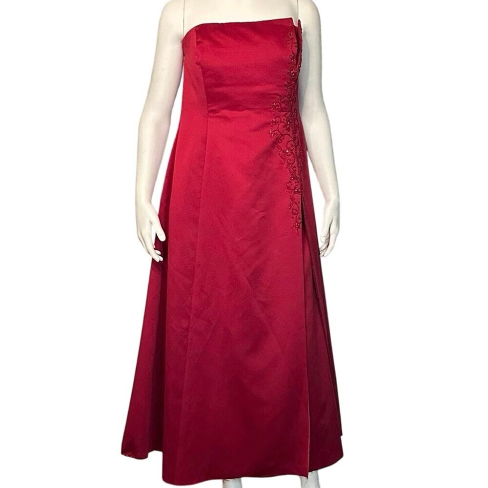 Vintage Michaelangelo Red Strapless Embroidered Formal Dress Gown 16 Prom Y2K
